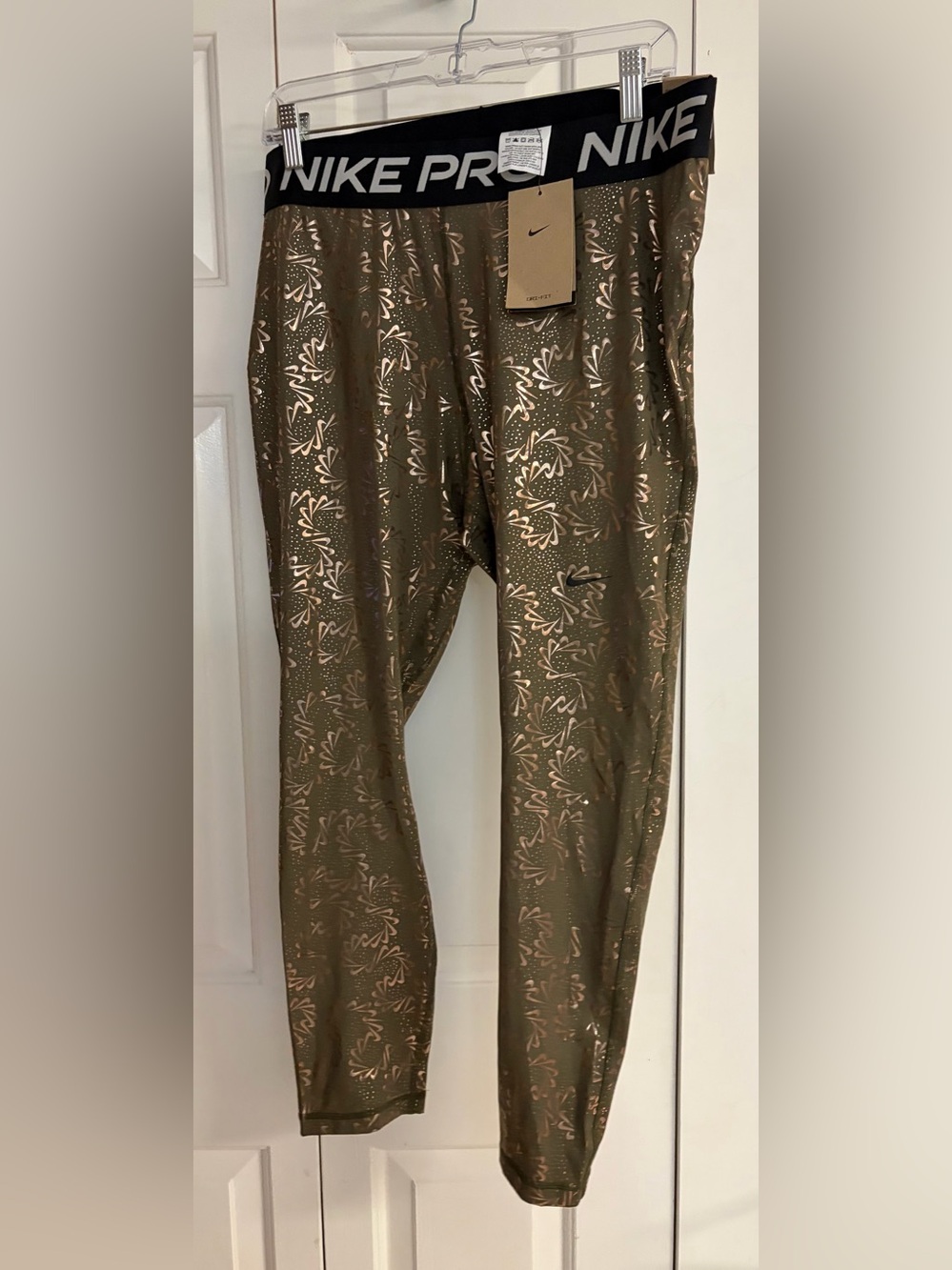 Nike Pro Olive Green Metallic Print Leggings